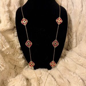 Vince Camuto Gold and Hot Pink Square Necklace